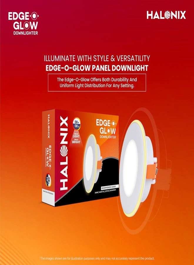 Halonix مصباح سقف هالونيكس المدمج من البولي كربونات بقوة 12 واط بتقنية Edge-O-Glow | 3 أوضاع إضاءة | للمنزل والمكتب | مصباح LED مدمج | يتطلب سقفًا معلقًا | فتحة التركيب: 6 بوصات | اللون: أبيض وأصفر | عبوة من قطعة واحدة - Image 2